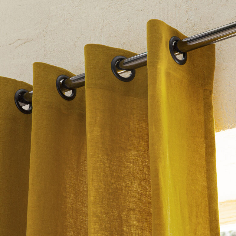 Rideau en lin lavé Jaune Curry - Embrin