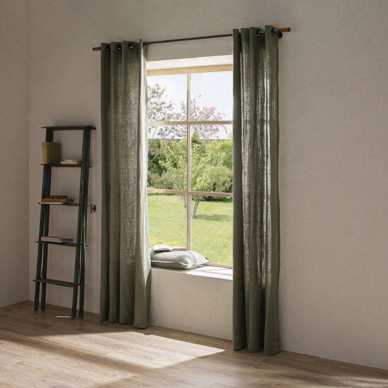 Rideau en lin lavé Vert Lichen - Embrin