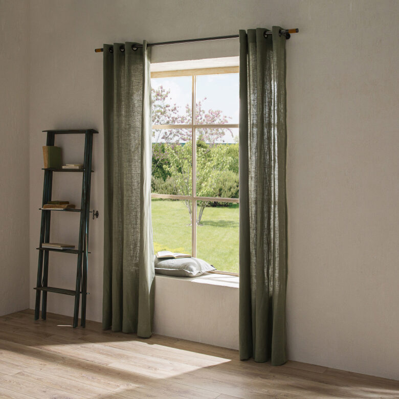 Rideau en lin lavé Vert Lichen - Embrin