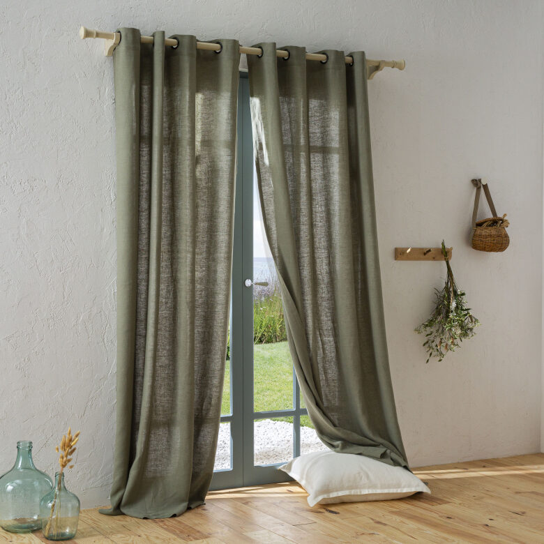 Rideau en lin lavé Vert Lichen - Embrin
