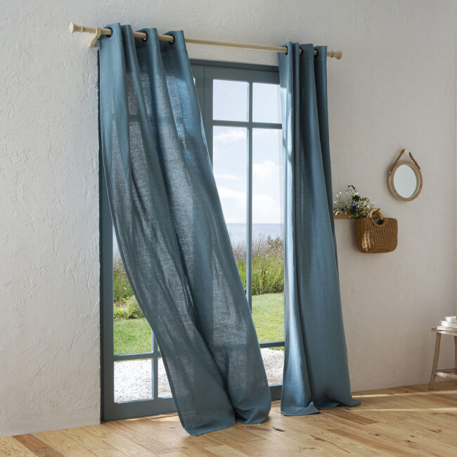 Rideau en lin lavé Bleu Turquoise