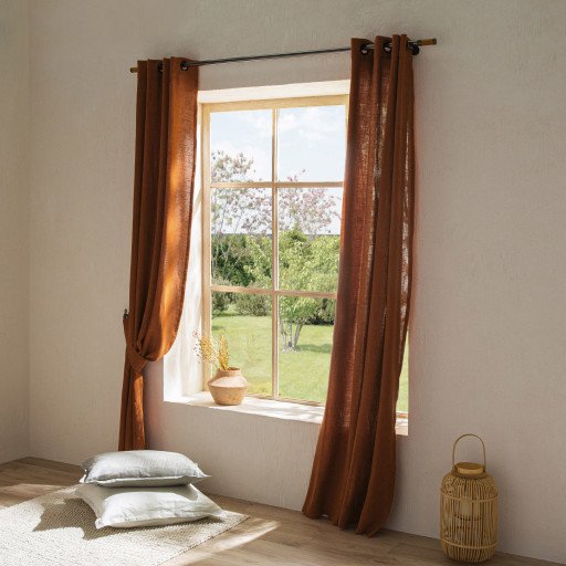 Rideau en lin lavé Rouge Brique