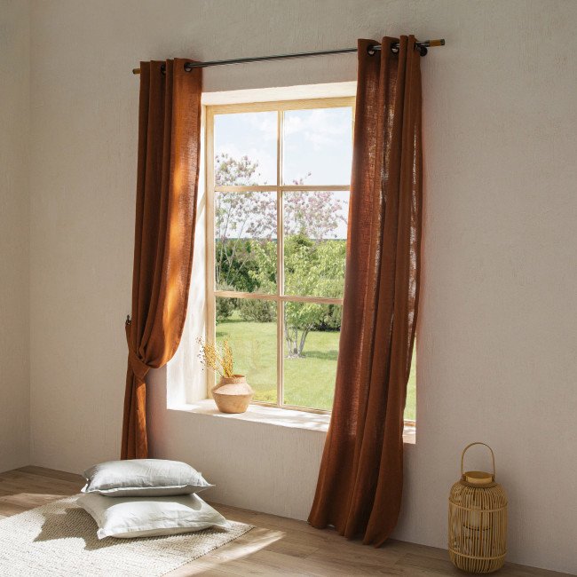 Rideau en lin lavé Rouge Brique