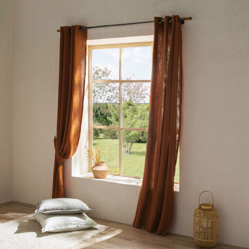 Rideau en lin lavé Rouge Brique