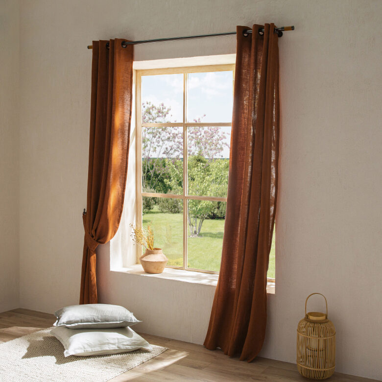 Rideau en lin lavé Rouge Brique - Embrin