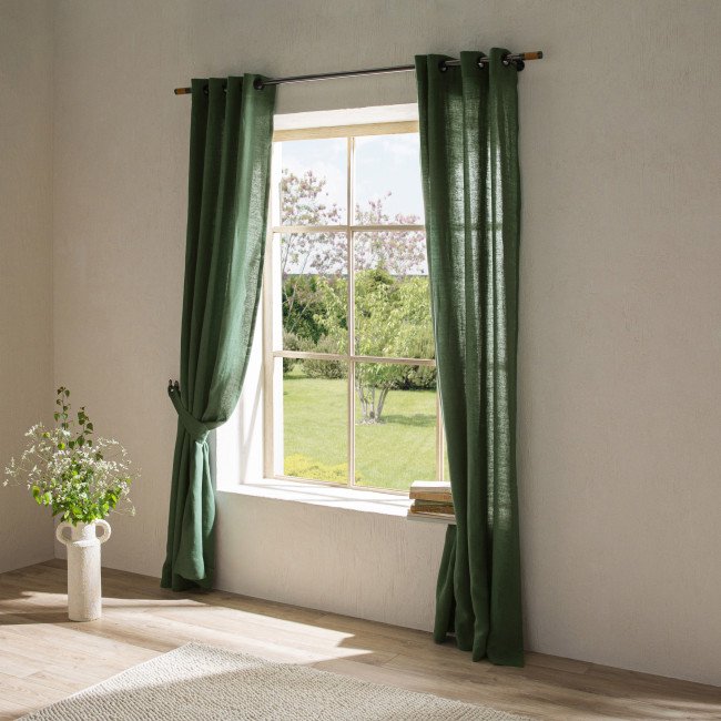 Rideau en lin lavé Vert Pin
