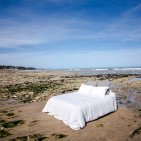 Drap Plat en Lin Lavé Craie