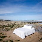 Drap Plat en Lin Lavé Craie