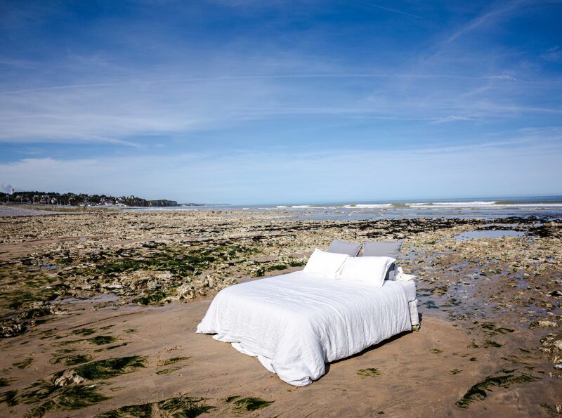 Drap Plat en Lin Lavé Craie