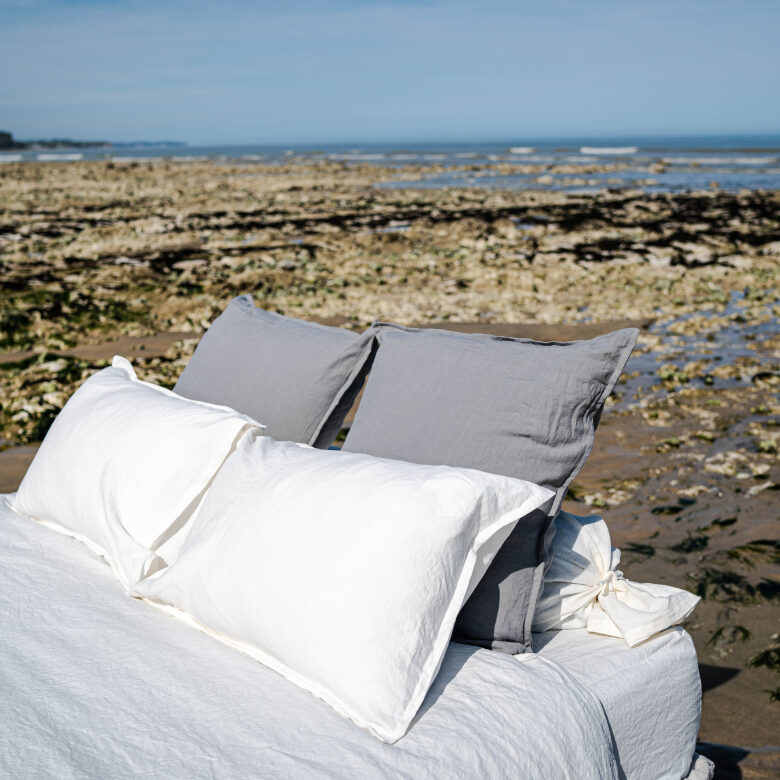 Drap Plat en Lin Lavé Craie - Embrin