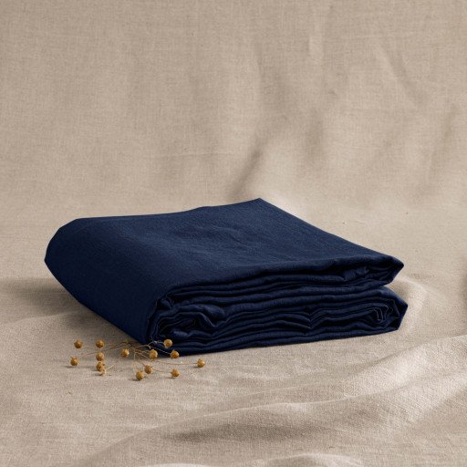Drap Plat en Lin Lavé Bleu Nuit
