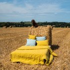 Drap Plat en Lin Lavé Ambre