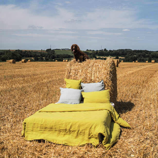 Drap Plat en Lin Lavé Ambre