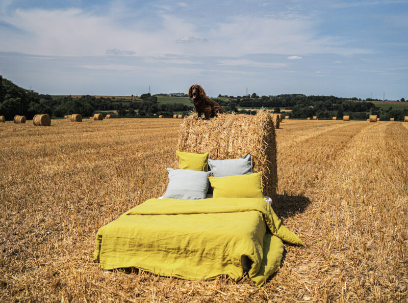 Drap Plat en Lin Lavé Ambre
