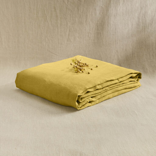 Drap Plat en Lin Lavé Ambre