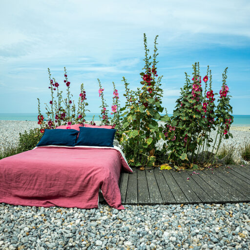 Drap Plat en Lin Lavé Bois de Rose