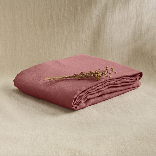 Drap Plat en Lin Lavé Bois de Rose