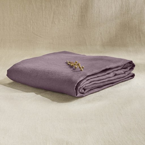 Drap Plat en Lin Lavé Prune