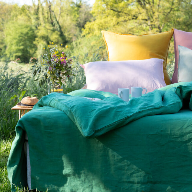 Drap Plat en Lin Lavé Vert Sauge