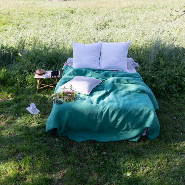 Drap Plat en Lin Lavé Vert Sauge - Embrin