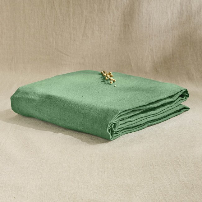Drap Plat en Lin Lavé Vert Sauge
