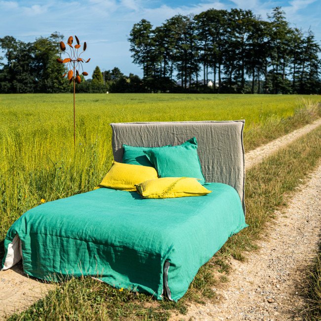 Drap Plat en Lin Lavé Vert Sauge