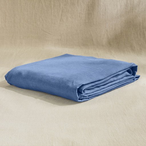 Drap Plat en Lin Lavé Fleur Bleue