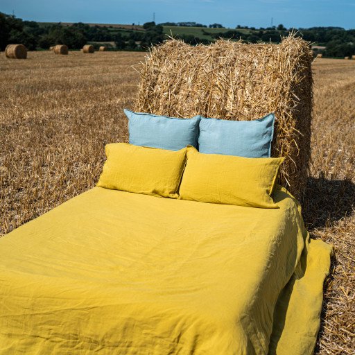 Drap Housse en Lin Lavé Jaune Ambre
