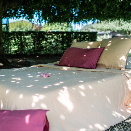 Drap Housse en Lin Lavé Pêche