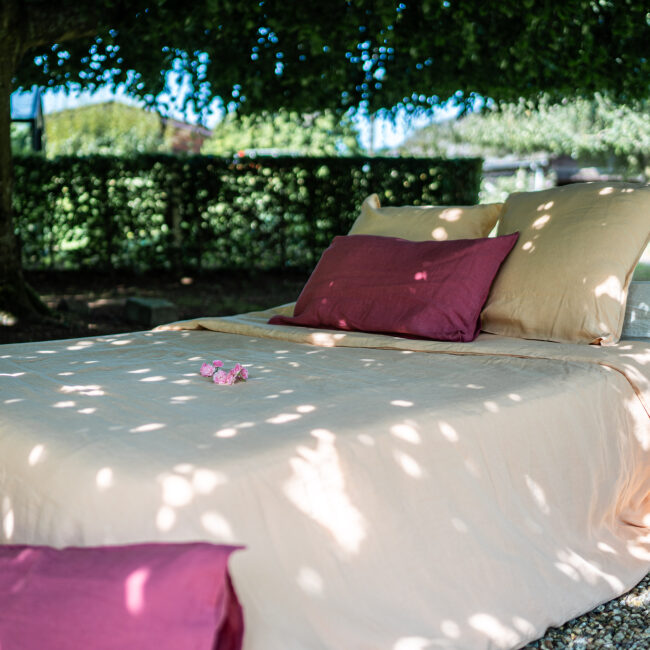 Drap Housse en Lin Lavé Pêche