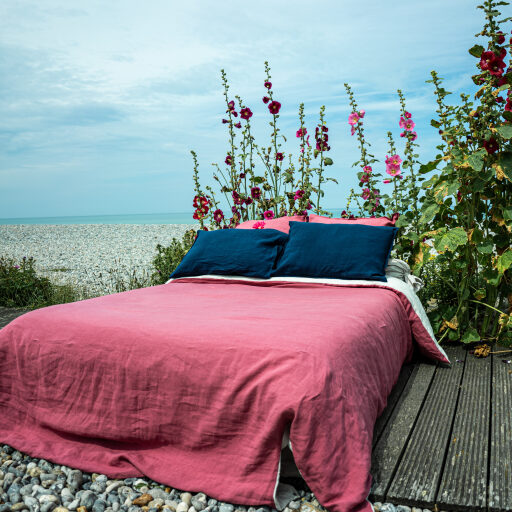 Drap Housse en Lin Lavé Bois de Rose