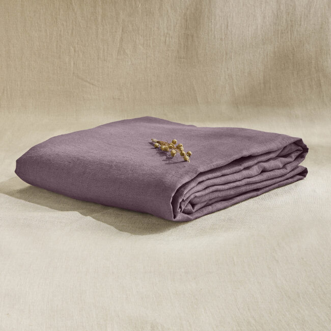 Drap Housse en Lin Lavé Prune