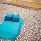 Drap Housse en Lin Lavé Bleu Lagon