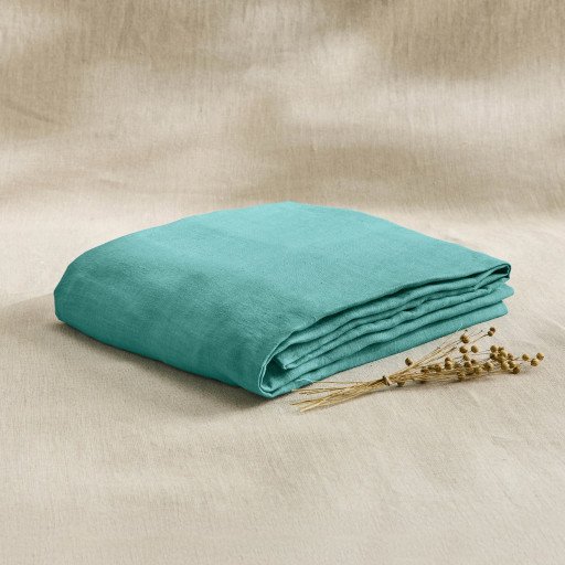 Drap Housse en Lin Lavé Bleu Lagon