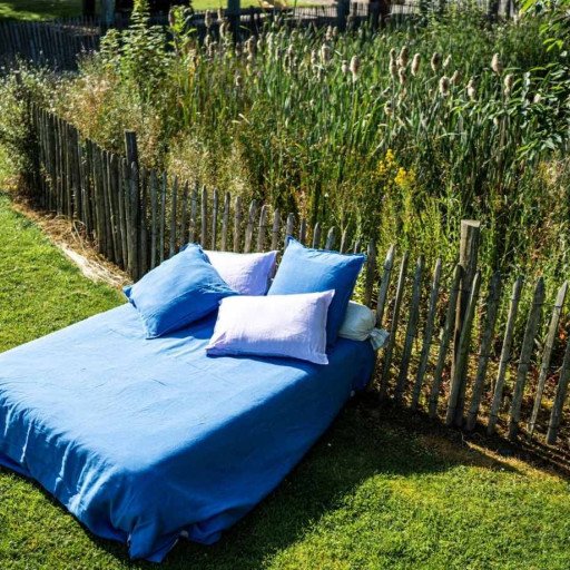 Drap Housse en Lin Lavé Fleur Bleue