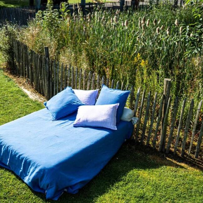 Drap Housse en Lin Lavé Fleur Bleue