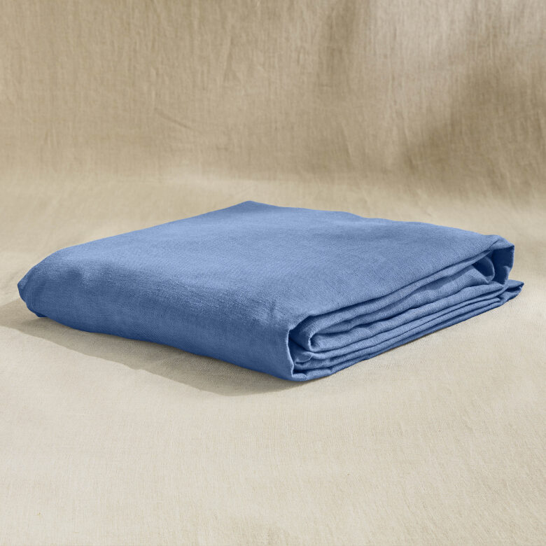 Drap Housse en Lin Lavé Fleur Bleue - Embrin