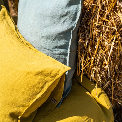 Taie d’Oreiller en Lin Lavé Jaune Ambre