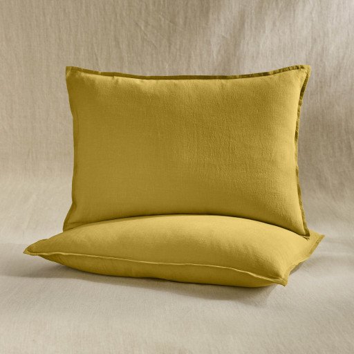 Taie d’Oreiller en Lin Lavé Jaune Ambre