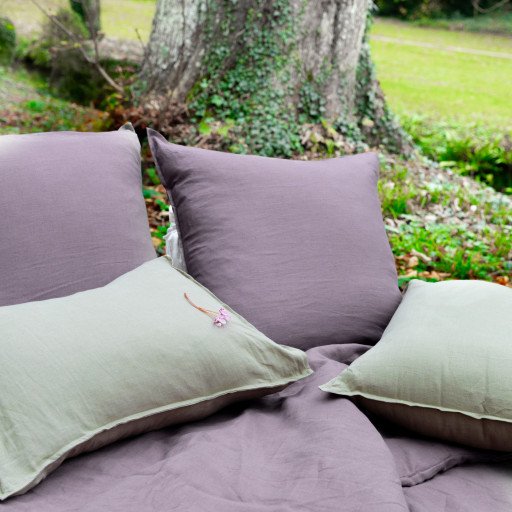 Taie d’Oreiller en Lin Lavé Prune