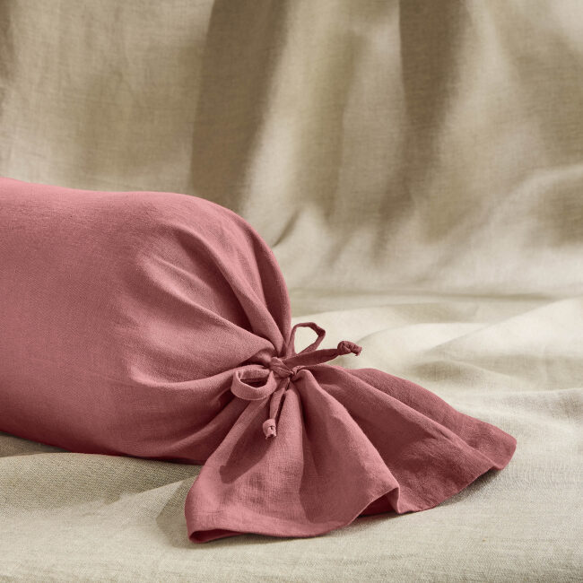 Taie de Traversin en Lin Lavé Bois de Rose