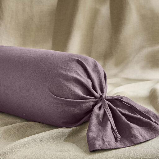 Taie de Traversin en Lin Lavé Prune