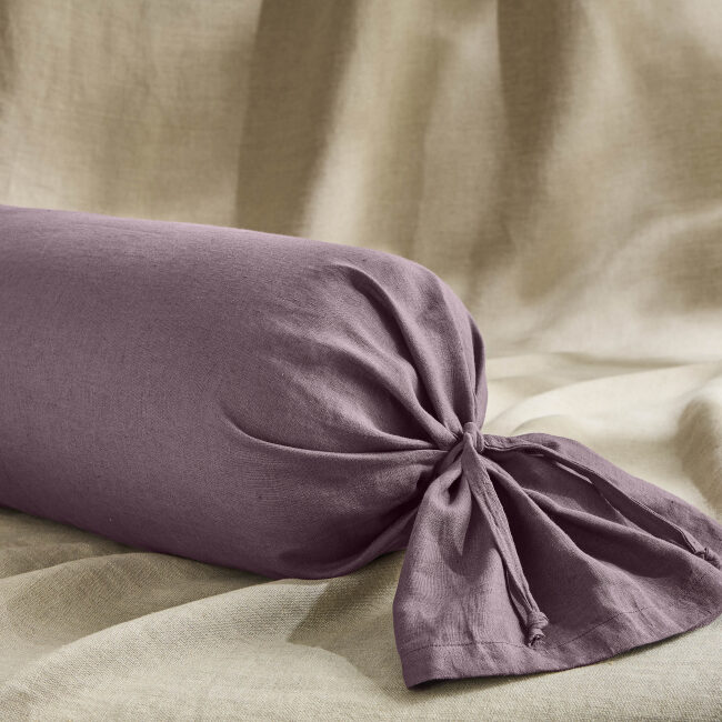 Taie de Traversin en Lin Lavé Prune