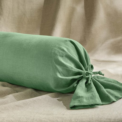 Taie de Traversin en Lin Lavé Vert Sauge