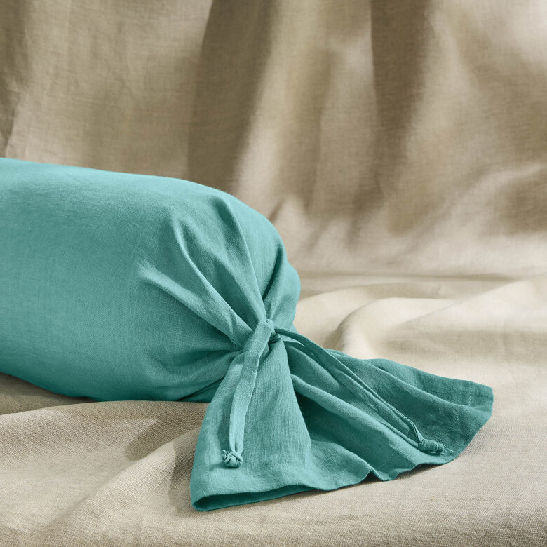 Taie de Traversin en Lin Lavé Bleu Lagon - Embrin