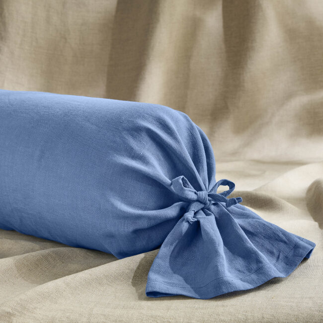 Taie de Traversin en Lin Lavé Fleur Bleue