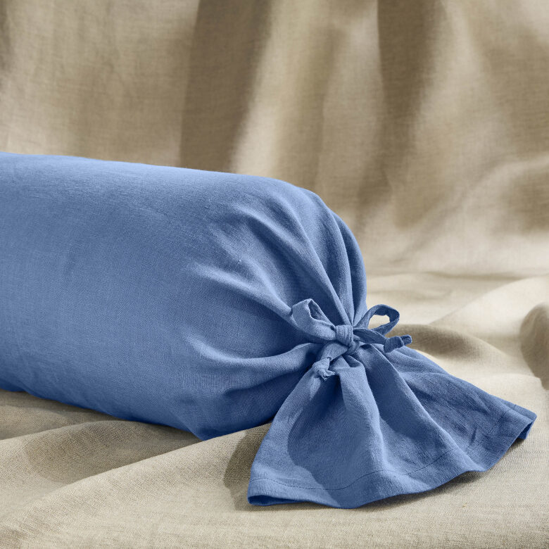 Taie de Traversin en Lin Lavé Fleur Bleue - Embrin