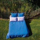 Housse de Couette en Lin Lavé Fleur Bleue