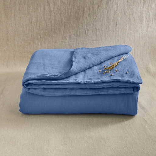 Housse de Couette en Lin Lavé Fleur Bleue