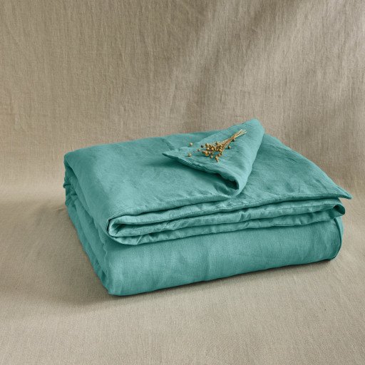 Housse de Couette en Lin Lavé Bleu Lagon